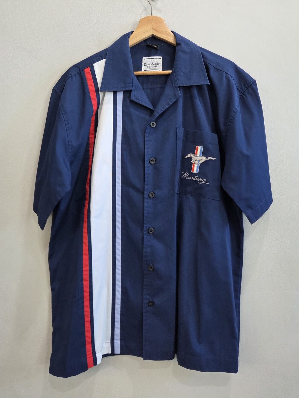 David Carey Originals Ford Mustang Mechanic Embroidered Garage Shirt Size Large